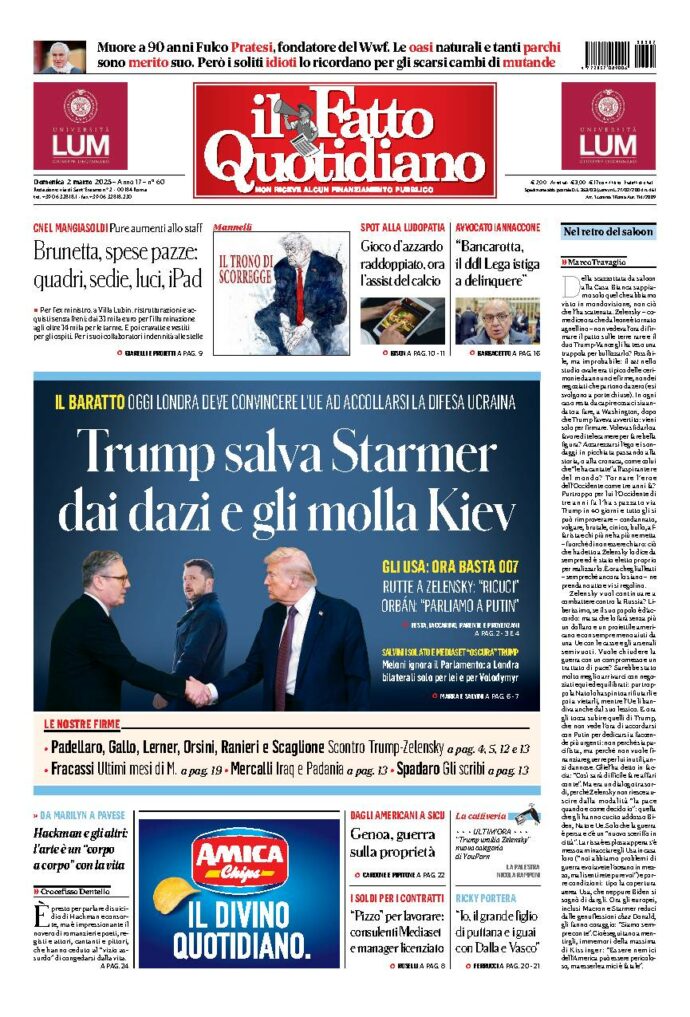 Copertina de Il Fatto Quotidiano di Dom 2 Marzo 2025