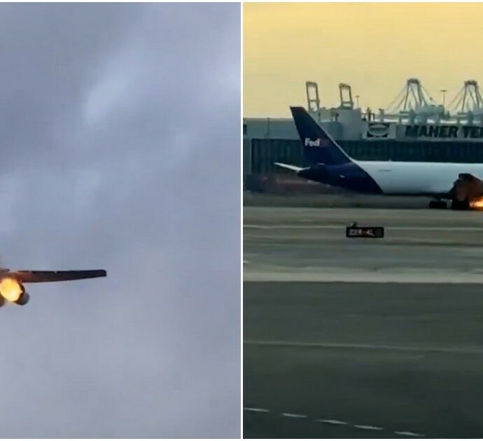 Il motore prende fuoco, l’aereo è costretto ad atterrare a Newark: le spaventose immagini dal New Jersey (video)