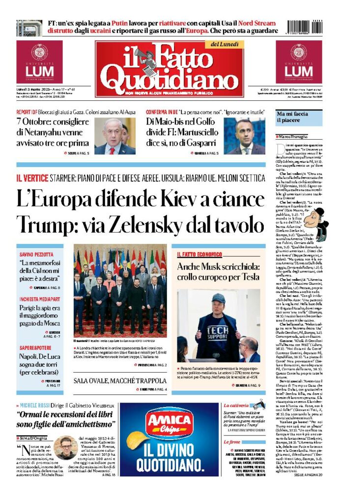 Copertina de Il Fatto Quotidiano di Lun 3 Marzo 2025
