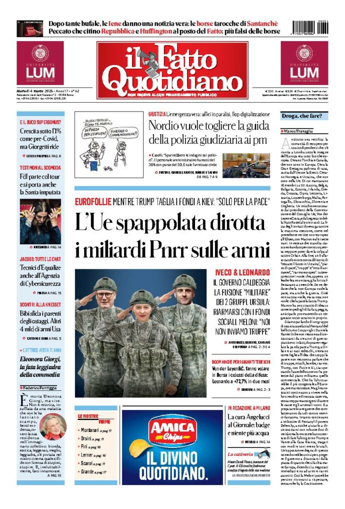 Copertina de Il Fatto Quotidiano di Mar 4 Marzo 2025