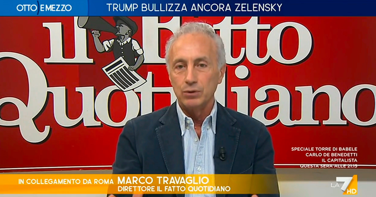 Scontro Trump Zelensky, Travaglio a La7: “Gli Usa hanno tolto al presidente ucraino il Fentanyl bellicista con cui lo avevamo drogato per 3 anni”