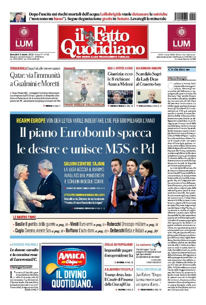 Copertina de Il Fatto Quotidiano di Mer 5 Marzo 2025