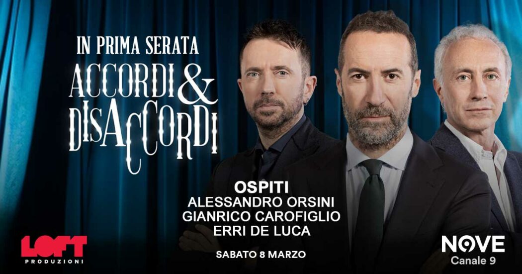 Orsini, Carofiglio, Erri De Luca ospiti di Luca Sommi ad Accordi&Disaccordi sabato 8 marzo alle 21.30 su Nove. con Travaglio e Scanzi