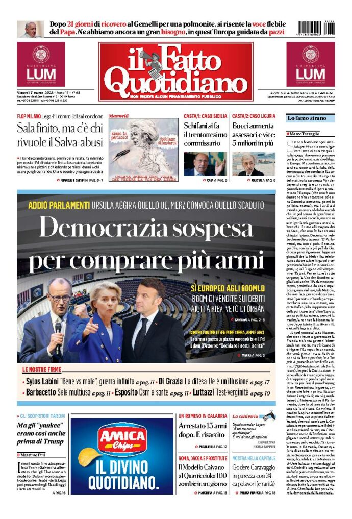 Copertina de Il Fatto Quotidiano di Ven 7 Marzo 2025