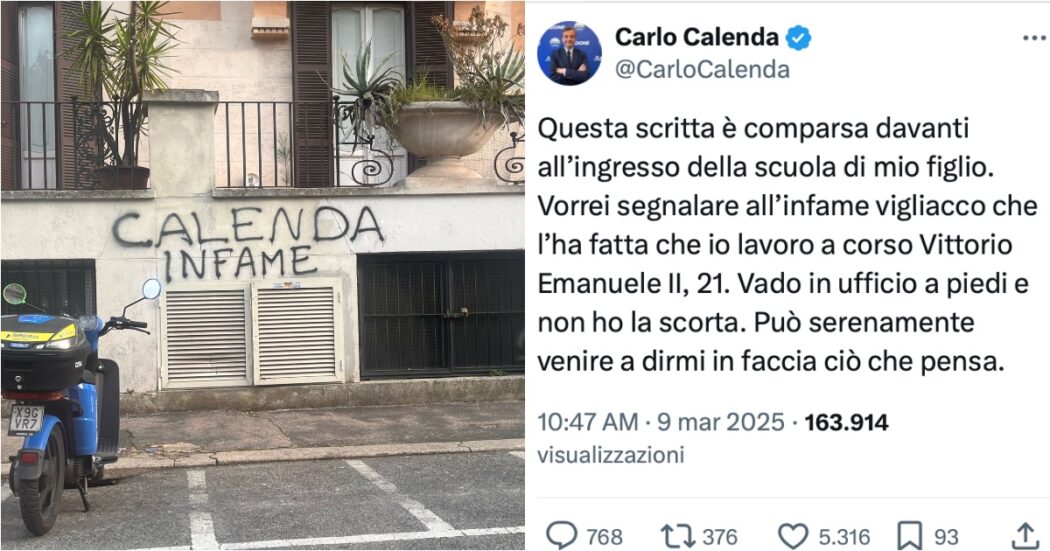 Roma, scritta contro Carlo Calenda davanti alla scuola del figlio