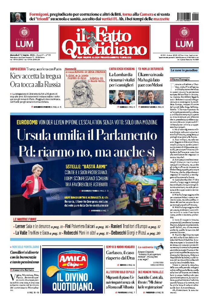 Copertina de Il Fatto Quotidiano di Mer 12 Marzo 2025