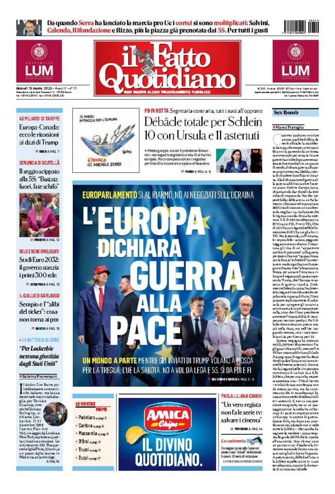 Copertina de Il Fatto Quotidiano di Gio 13 Marzo 2025