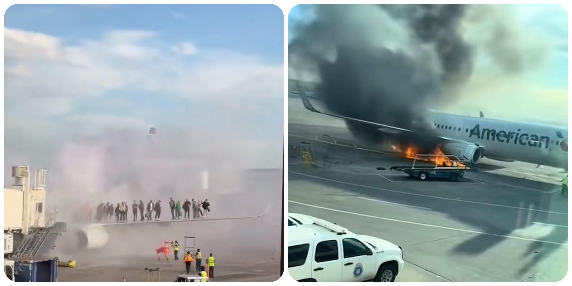 Vibrazioni ai motori, poi l’aereo prende fuoco durante l’atterraggio d’emergenza: passeggeri in piedi sull’ala del velivolo in fiamme – VIDEO