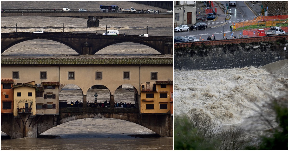 Maltempo, allerta rossa in Toscana ed Emilia Romagna: Arno in piena, attesa per il picco. A Prato e Campi Bisenzio chiusi negozi e aziende