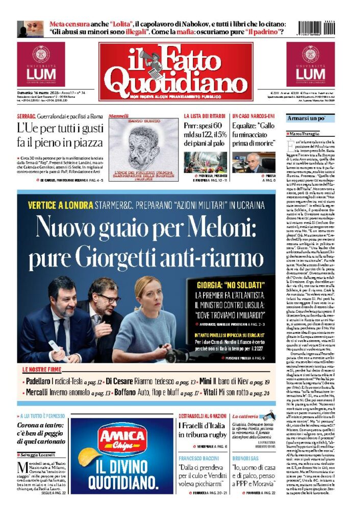 Copertina de Il Fatto Quotidiano di Dom 16 Marzo 2025