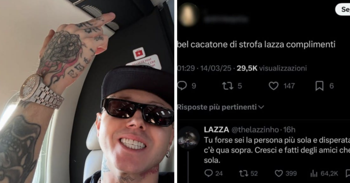 Lazza furioso, il botta e risposta su X: “Sei la persona più sola e disperata, cresci e fatti degli amici”, “Trent’anni, un figlio appena nato, soldi e stai qua su Twitter a rispondere agli haters”