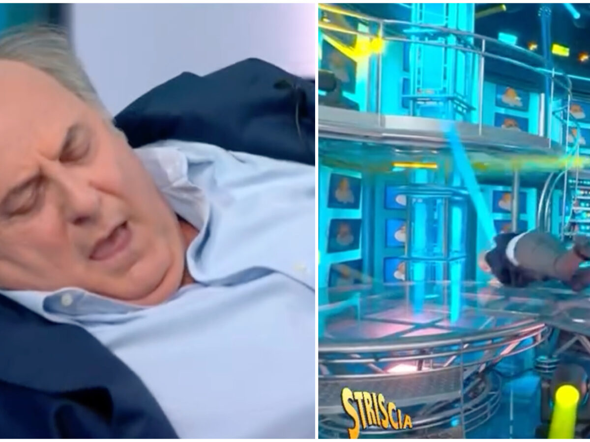 “Volevo fare un grande ingresso trionfale”: Gerry Scotti cade giù per le scale di “Striscia la Notizia”. Michelle Hunziker impaurita  – IL VIDEO