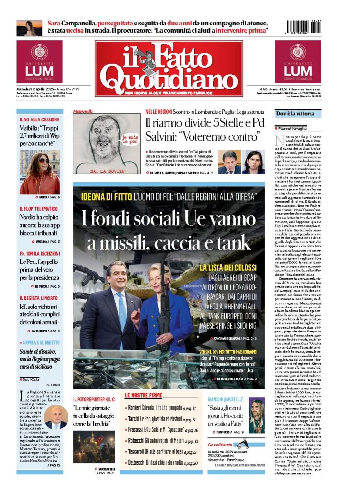 Copertina de Il Fatto Quotidiano di Mer 2 Aprile 2025