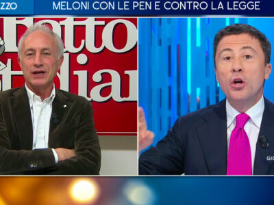 Copertina di Giustizia, Travaglio a La7: “Meloni si sta berlusconizzando”. Botta e risposta con Bocchino