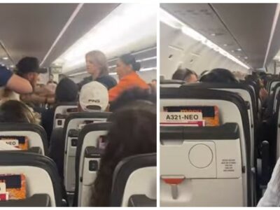 Copertina di “Uno di noi due morirà… Vedrai”: in aereo scatta la rissa tra urla, spintoni e minacce per un sedile troppo inclinato – IL VIDEO