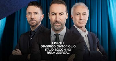 Copertina di Carofiglio, Jebreal e Bocchino ospiti di Luca Sommi ad Accordi&Disaccordi su Nove il 26 aprile. Con Travaglio e Scanzi