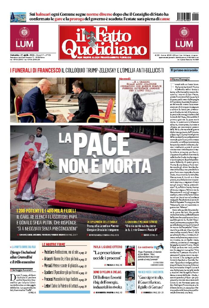 Copertina de Il Fatto Quotidiano di Dom 27 Aprile 2025