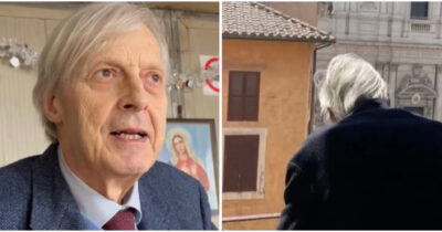 Copertina di Vittorio Sgarbi riappare dopo l’uscita dall’ospedale: la foto al balcone durante i funerali di Papa Francesco