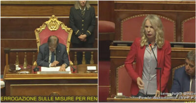 Copertina di Il commento di La Russa alla fine dell’intervento della senatrice Unterberger: “Certo, come no…” – Video