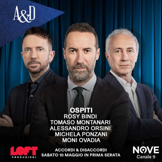 Bindi, Orsini, Montanari, Ponzani e Ovadia ospiti di Luca Sommi ad Accordi&Disaccordi su Nove il 10 maggio. Con Travaglio e Scanzi