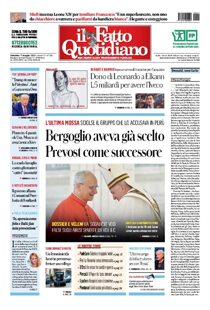 Copertina de Il Fatto Quotidiano di Dom 11 Maggio 2025