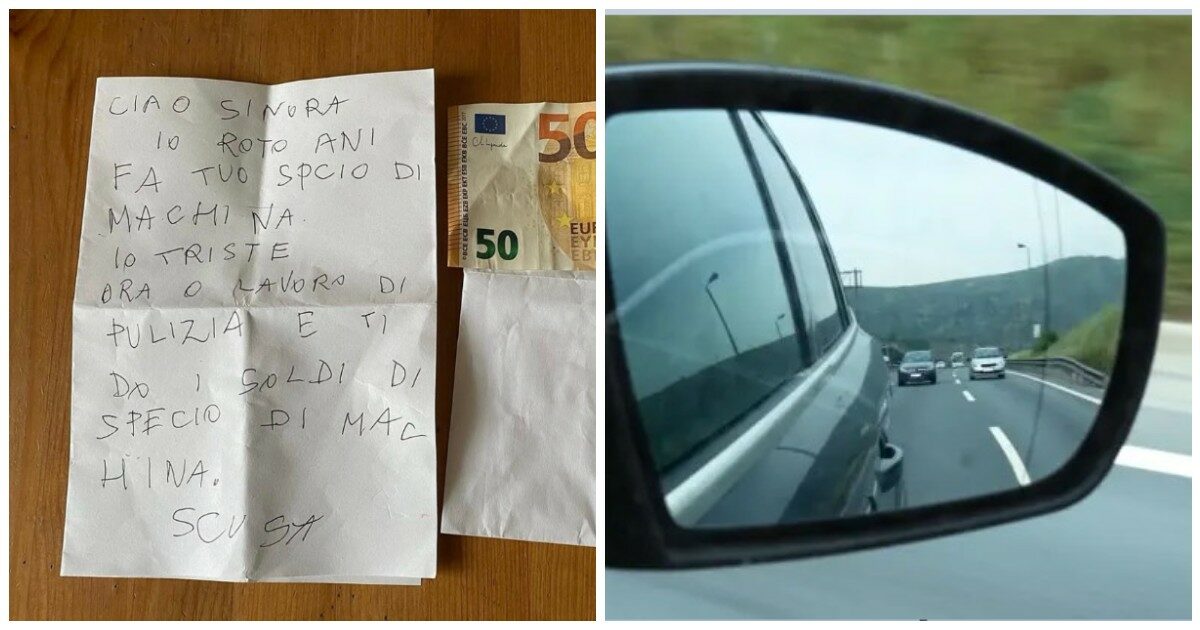 Le rompono lo specchietto e tre anni dopo riceve 50 euro di rimborso con una lettera di scuse: “Ora ho un lavoro e posso darti i soldi”