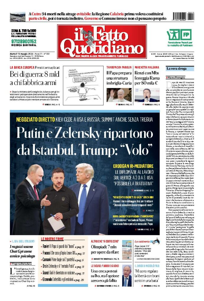 Copertina de Il Fatto Quotidiano di Mar 13 Maggio 2025
