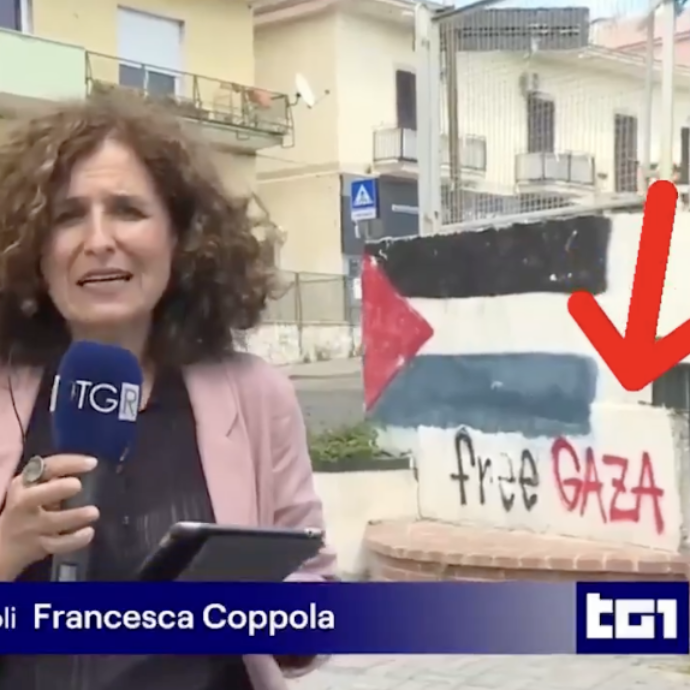 “Free Gaza” e la bandiera della Palestina dipinti su un muretto: la telecamera del Tg1 si sposta subito altrove