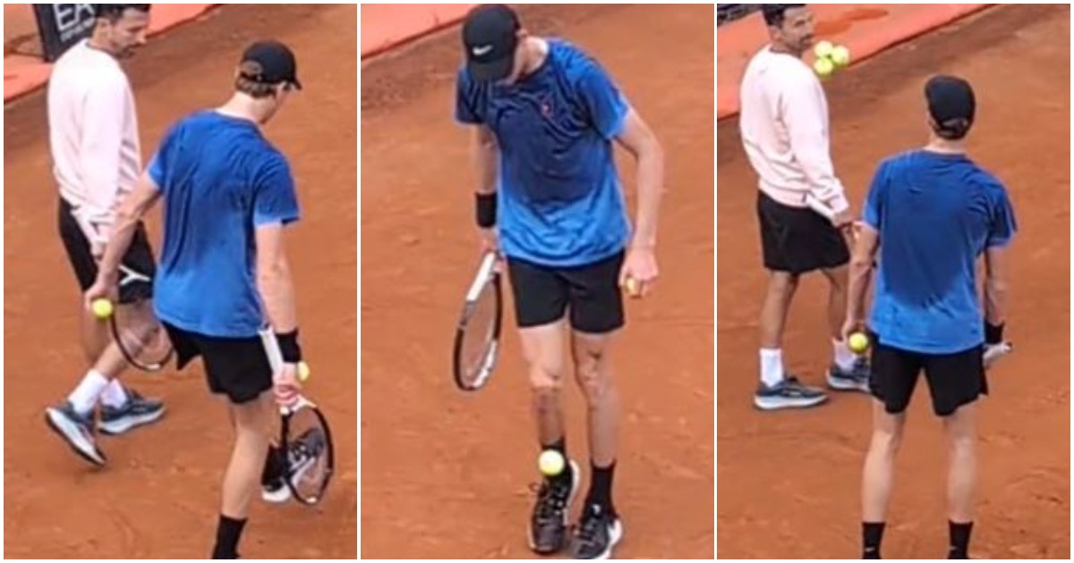Sinner bravo anche con i piedi: i palleggi infiniti con una pallina da tennis Sinner bravo anche con i piedi: i palleggi infiniti con una pallina da tennis