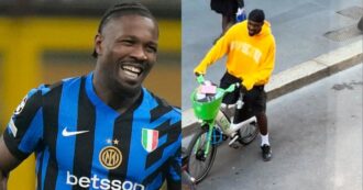 Copertina di Marcus Thuram fa shopping con la bici a noleggio: il video dell’attaccante dell’Inter per le strade di Milano