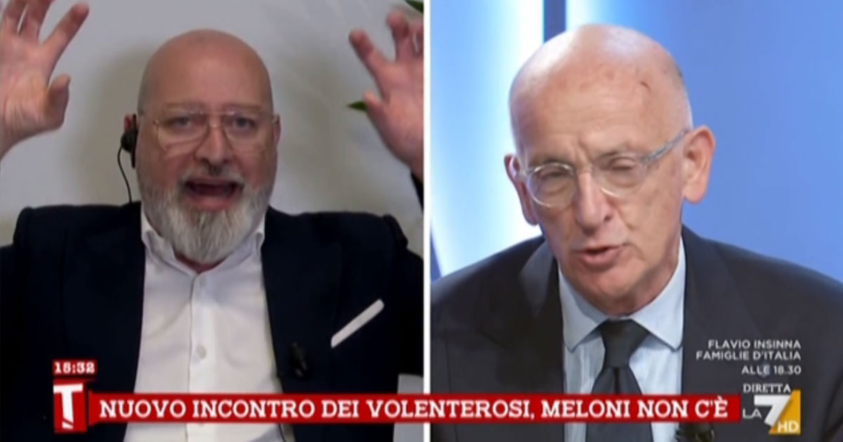 meloni diserta il summit con zelensky sisto a la7 ha altri impegni risate in studio bonaccini lo incalza