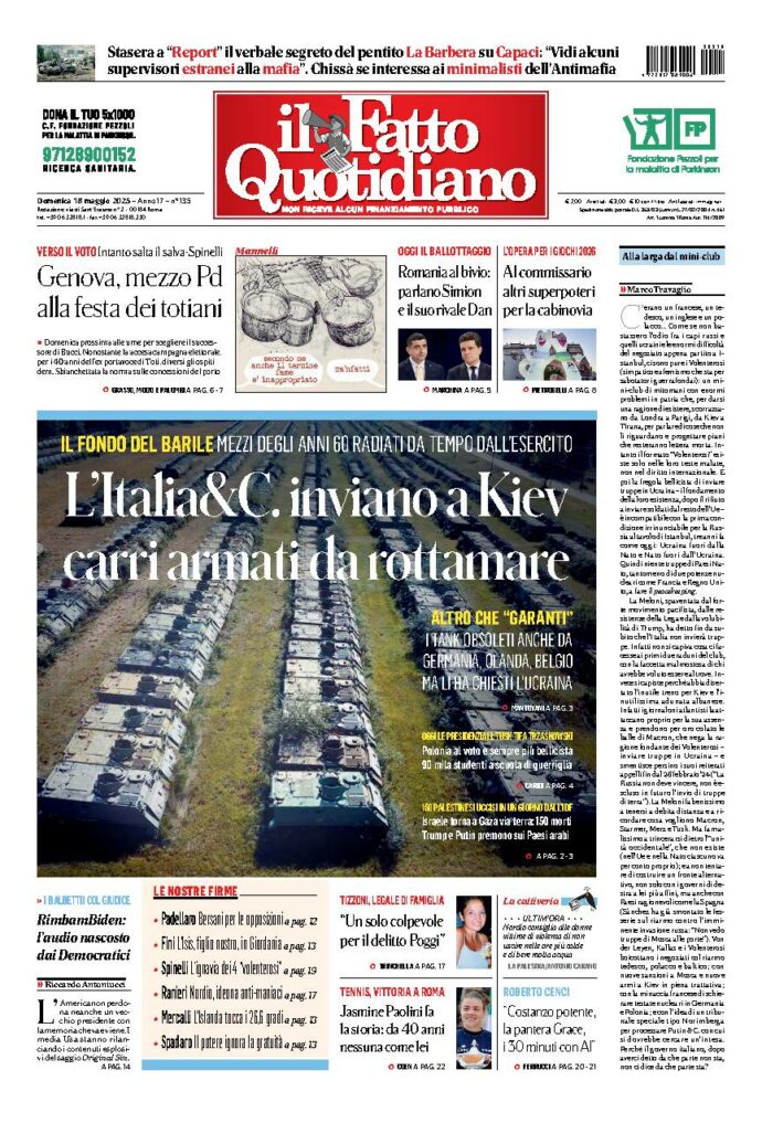 Copertina de Il Fatto Quotidiano di Dom 18 Maggio 2025