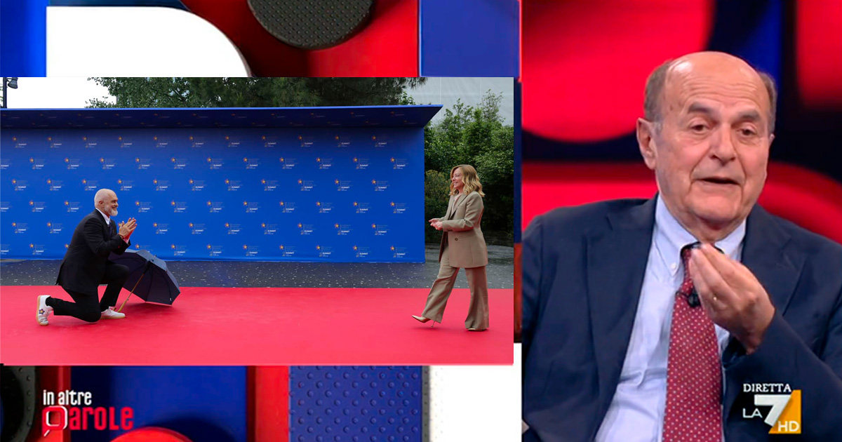 Bersani a La7: “Edi Rama in ginocchio davanti a Meloni? Scena umiliante da Bagaglino” Bersani a La7: “Edi Rama in ginocchio davanti a Meloni? Scena umiliante da Bagaglino”