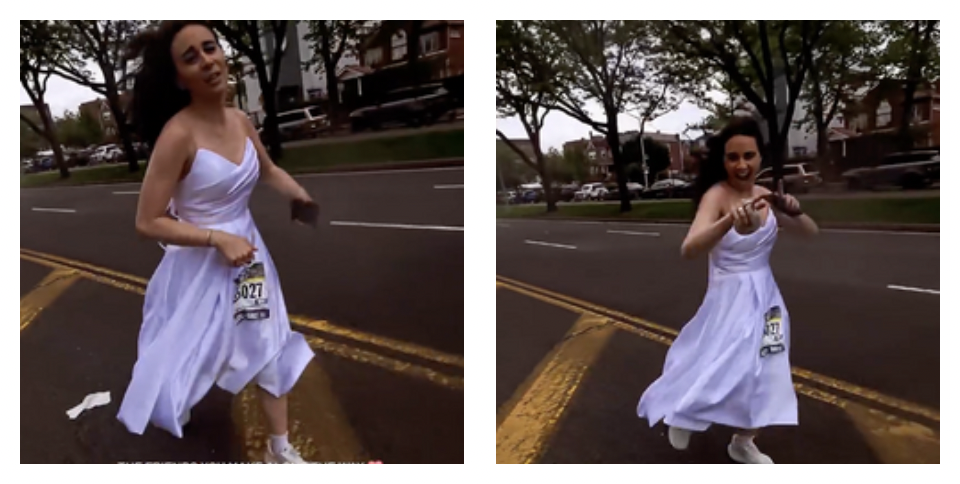Corre per le strade di New York in abito da sposa ma non sta scappando, anzi: “Nel mio cartello attaccato sul sedere c’è scritto ‘piena di speranza’” Corre per le strade di New York in abito da sposa ma non sta scappando, anzi: “Nel mio cartello attaccato sul sedere c’è scritto ‘piena di speranza’”