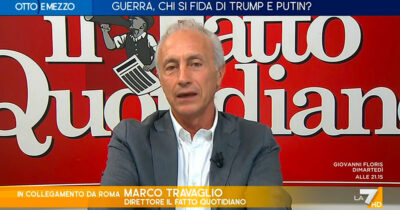 Copertina di Travaglio a La7: “Spendere 120 miliardi in armi? Follia. Se la Ue ha un senso, agli Usa deve dire no”