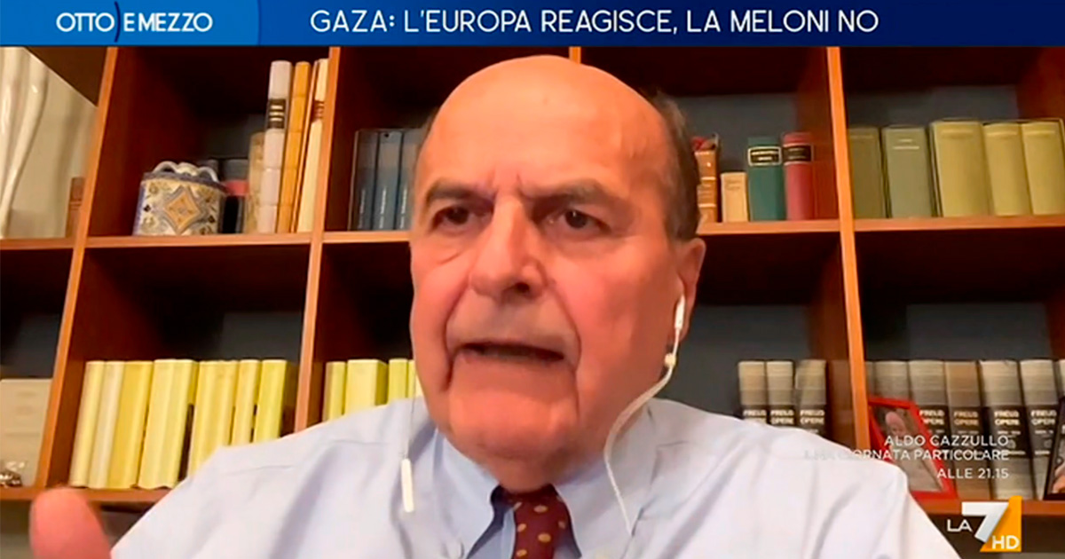 bersani esplode a la7 governo vota contro sanzioni a israele meloni vuoi farci vergognare di essere italiani