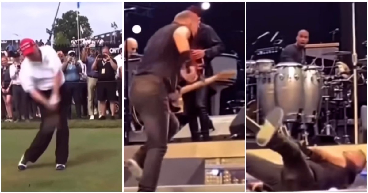 bruce springsteen cade colpito da una pallina da golf di trump il videomontaggio del presidente usa