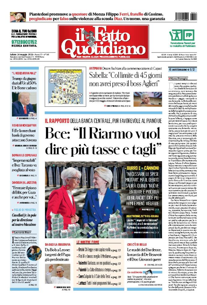 Copertina de Il Fatto Quotidiano di Sab 24 Maggio 2025