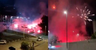 Copertina di Fuochi d’artificio, cori e corteo in scooter: l’agguato di mille tifosi del Napoli sotto l’hotel del Cagliari
