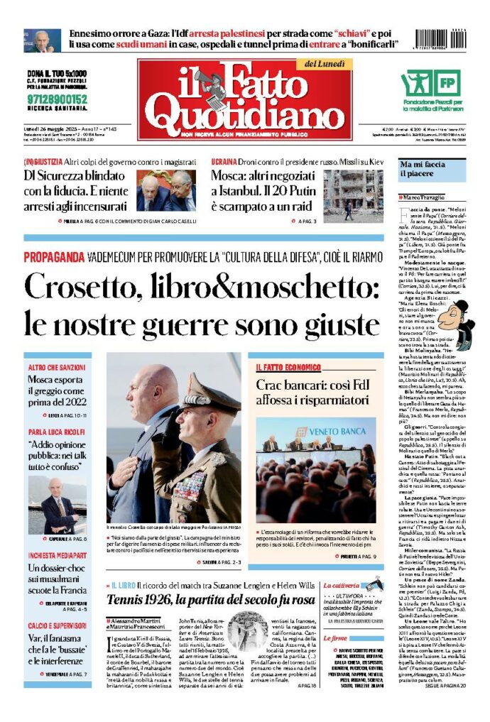 Copertina de Il Fatto Quotidiano di Lun 26 Maggio 2025
