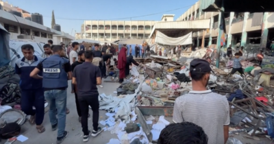 Copertina di Gaza, quello che rimane dopo l’attacco israeliano alla scuola Fahmi al-Jarjawi: le immagini