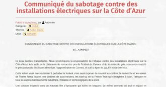 Gruppo anarchico rivendica i sabotaggi che hanno causato black out a Cannes e Nizza. “Contro il Festival e le industrie”