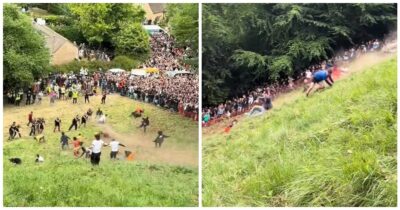 Copertina di “La Cheese Rolling è uno sport estremo. Devi essere pronto a rotolare, cadere e rialzarti più volte”: il racconto dei partecipanti alla gara – VIDEO