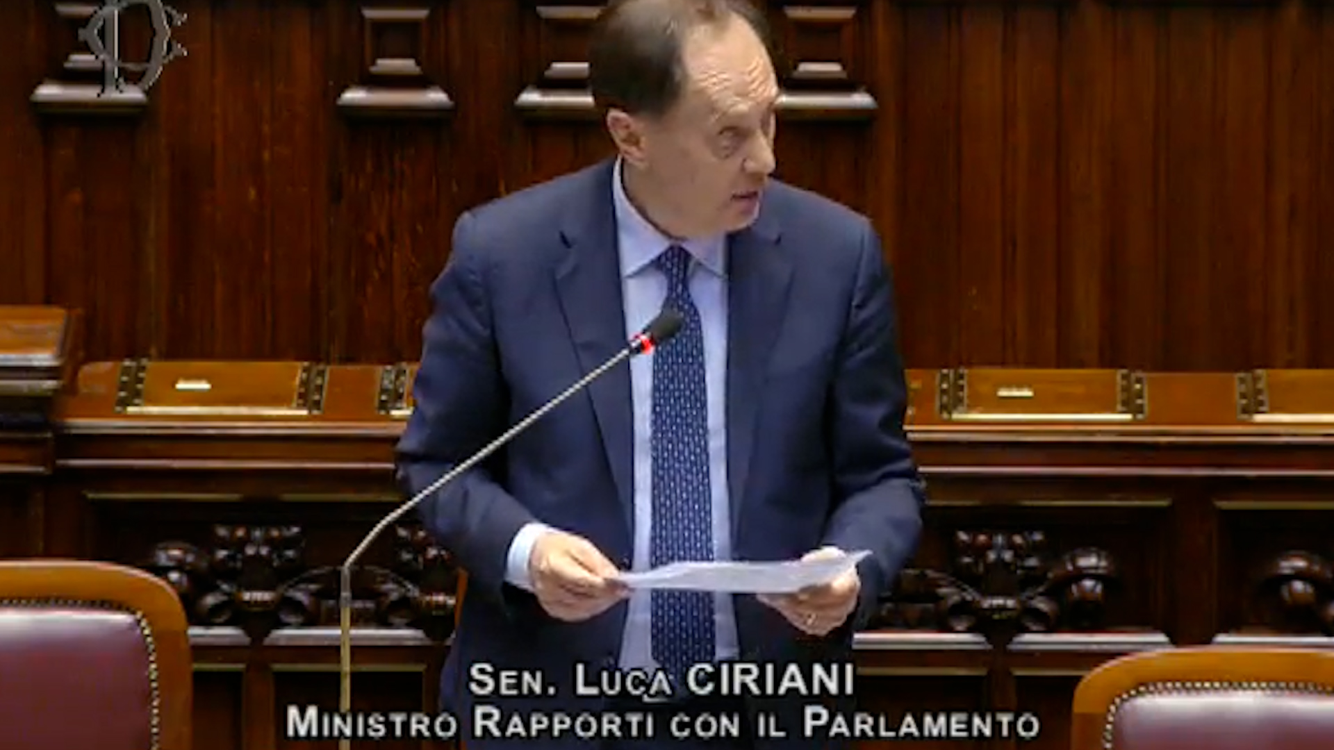 Ciriani in Aula: “Memorandum Italia-Israele da revocare? Strumento di dialogo, vanno usati tutti i canali per la pace”