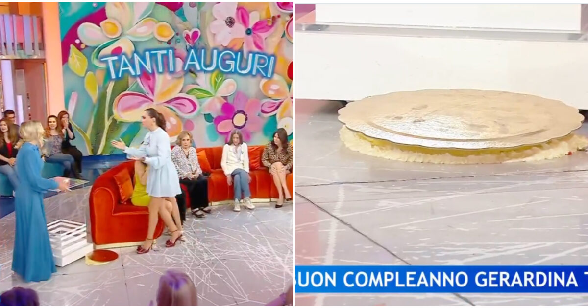 La torta di compleanno per Gerardina Trovato finisce in mille pezzi a “La volta buona” – IL VIDEO