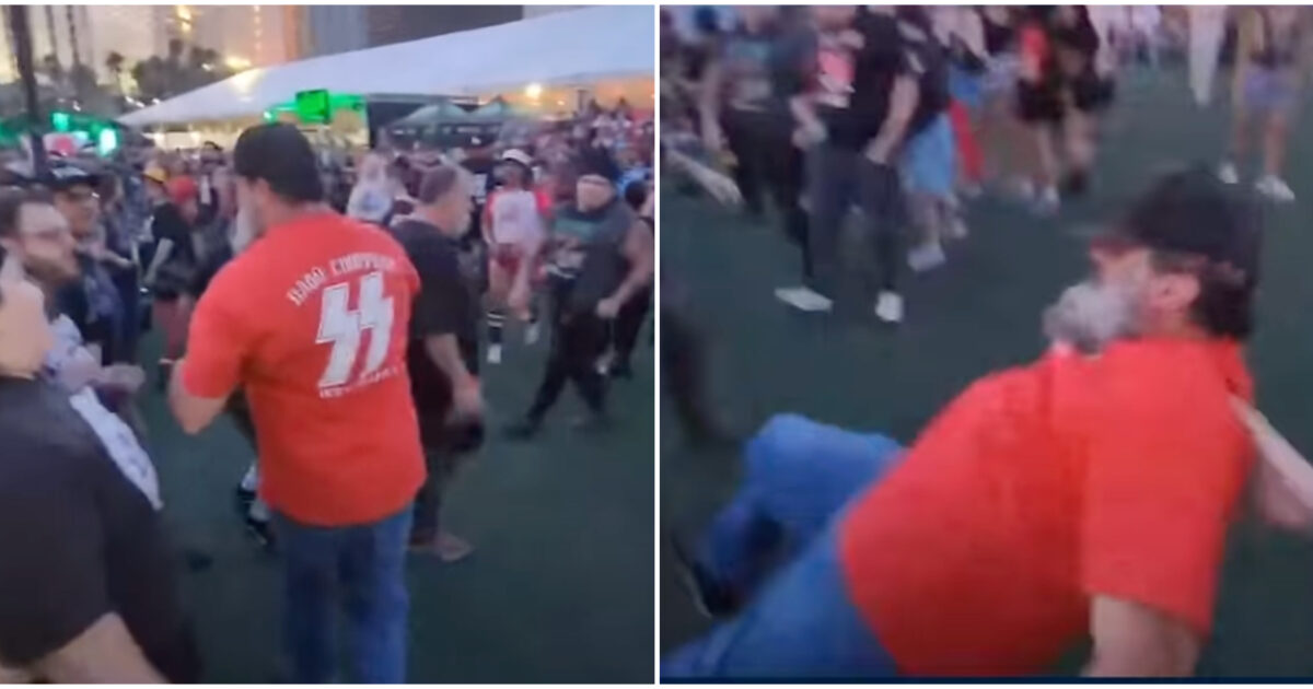 portate fuori questo nazista un uomo indossa la maglietta delle ss viene preso a spintoni e cacciato via dal festival punk rock bowling 8211 il video