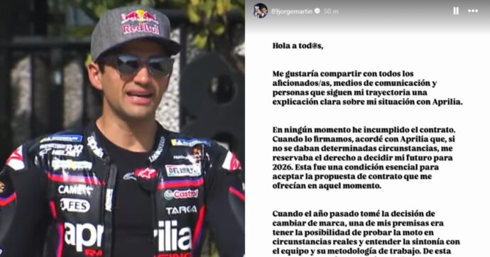 Bomba in MotoGp, Jorge Martin conferma l’addio ad Aprilia: “Ho chiesto di esercitare il diritto di liberarmi per il 2026”