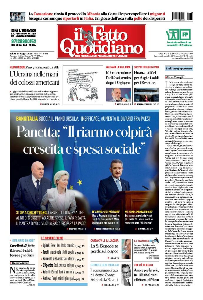Copertina de Il Fatto Quotidiano di Sab 31 Maggio 2025