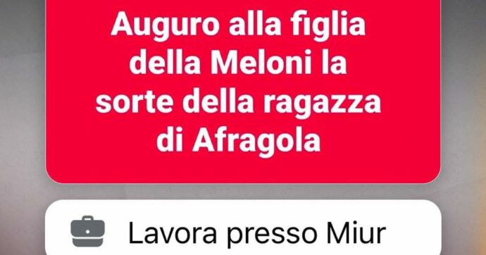 Identificato il dipendente Miur che ha augurato la morte alla figlia di Meloni. La premier: “Clima violento, politica si unisca”