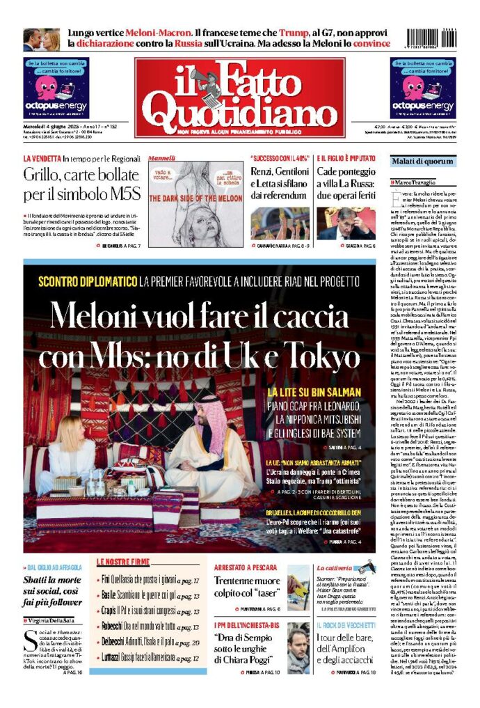 Copertina de Il Fatto Quotidiano di Mer 4 Giugno 2025